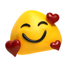 A smiling Designity blob surrounded by floating red hearts.